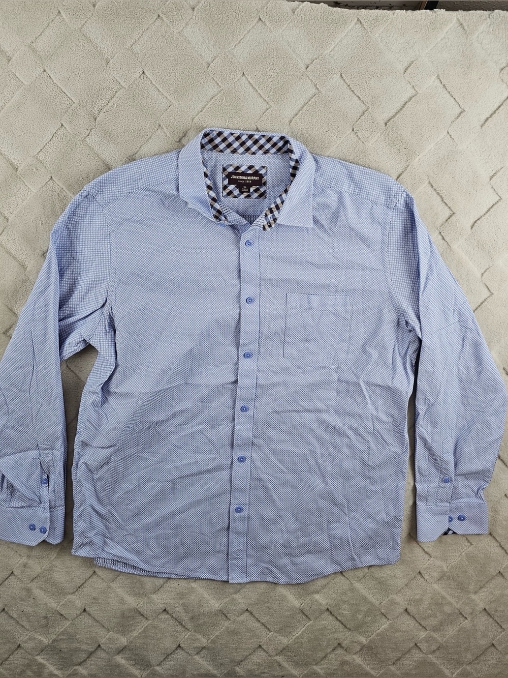 Johnston & Murphy Button Up Shirt Mens Extra Large Blue Geometric Print